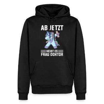 Ab jetzt heißt es Frau Doktor Einhorn - Männer Premium Bio Hoodie - Schwarz - Vorne - Nico (187cm)