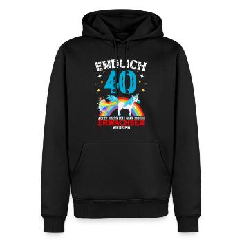 Endlich 40 Erwachsen Einhorn 40. Geburtstag - Männer Premium Bio Hoodie - Schwarz - Vorne - Nico (187cm)