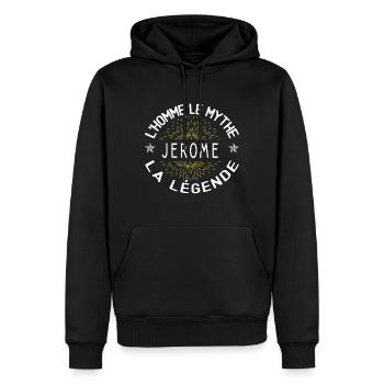L'homme le mythe - Cadeau Anniversaire Jerome - Sweat à capuche Premium bio Homme - noir - Devant - Nico (187cm)