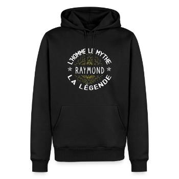L'homme le mythe - Cadeau Anniversaire Raymond - Sweat à capuche Premium bio Homme - noir - Devant - Nico (187cm)