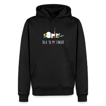 Unicorn Middle Finger Talk To My Finger - Men’s Premium Organic Hoodie - black - Front - Nico (187cm)