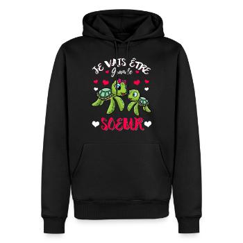 Grande-Soeur Humour Annonce Grossesse - Sweat à capuche Premium bio Homme - noir - Devant - Nico (187cm)