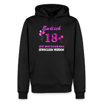 Endlich 18 Jetzt muss ich noch Erwachsen werden - Männer Premium Bio Hoodie - Schwarz - Vorne - Nico (187cm)