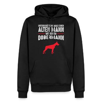 Dobermann Männer Rentner Geschenkidee - Männer Premium Bio Hoodie - Schwarz - Vorne - Nico (187cm)