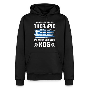 Ich brauche keine Therapie ich muss nur nach Kos - Männer Premium Bio Hoodie - Schwarz - Vorne - Nico (187cm)
