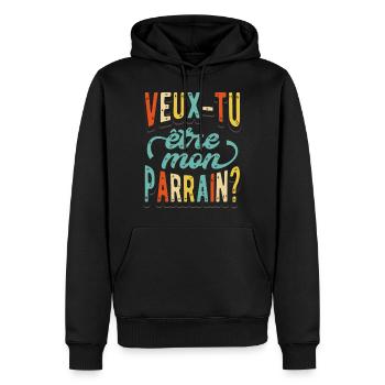 Veux Tu Etre Mon Parrain - Sweat à capuche Premium bio Homme - noir - Devant - Nico (187cm)
