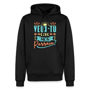 Veux Tu Etre Mon Parrain - Sweat à capuche Premium bio Homme - noir - Devant - Nico (187cm)
