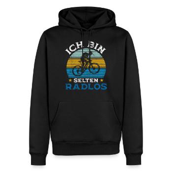 Ich bin selten radlos Retro Vintage - Männer Premium Bio Hoodie - Schwarz - Vorne - Nico (187cm)