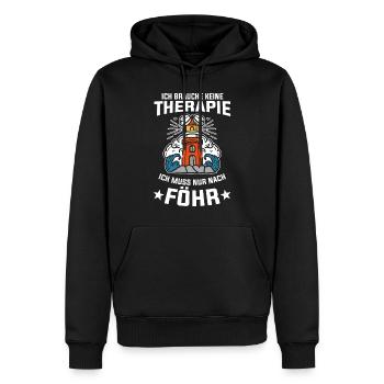Ich brauche keine Therapie ich muss nur nach Föhr - Männer Premium Bio Hoodie - Schwarz - Vorne - Nico (187cm)