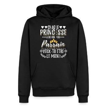 Veux Tu Etre Mon Parrain - Sweat à capuche Premium bio Homme - noir - Devant - Nico (187cm)