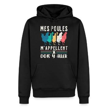 Papys Poules Humour Mamans Poules - Sweat à capuche Premium bio Homme - noir - Devant - Nico (187cm)