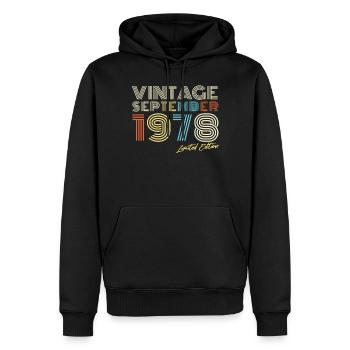 Vintage En Septembre 1978 Idée cadeau - Sweat à capuche Premium bio Homme - noir - Devant - Nico (187cm)