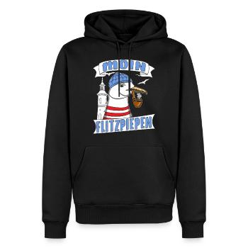 MÖWE MOIN FLITZPIEPEN - Männer Premium Bio Hoodie - Schwarz - Vorne - Nico (187cm)