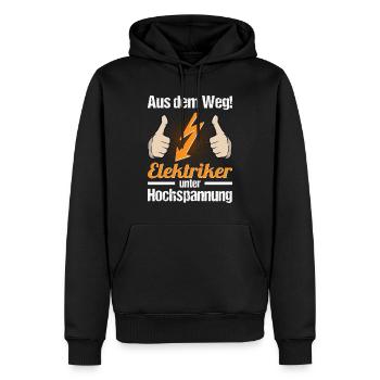 Elektriker Hochspannung - Aus dem Weg! - Männer Premium Bio Hoodie - Schwarz - Vorne - Nico (187cm)
