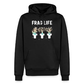 Frag Life Coral, Chemise de corail d’eau salée, Corail - Sweat à capuche Premium bio Homme - noir - Devant - Nico (187cm)