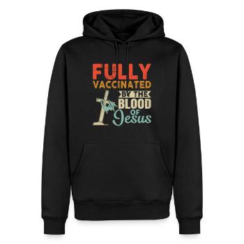 Vaccination Fully Vaccinated By The Blood Of Jesus - Sweat à capuche Premium bio Homme - noir - Devant - Nico (187cm)