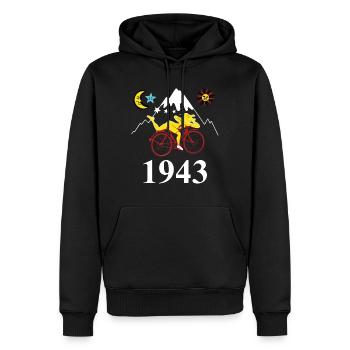 Hofmann Bicycle Day 1943 Dans la forêt enchantée - Sweat à capuche Premium bio Homme - noir - Devant - Nico (187cm)