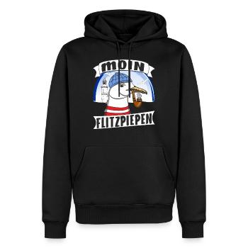 MÖWE MOIN FLITZPIEPEN - Männer Premium Bio Hoodie - Schwarz - Vorne - Nico (187cm)