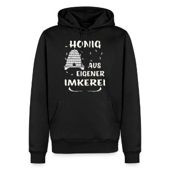BIENENKORB HONIG AUS EIGENER IMKEREI - Männer Premium Bio Hoodie - Schwarz - Vorne - Nico (187cm)