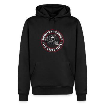 Attention, je peux spontanément parler de trains, - Sweat à capuche Premium bio Homme - noir - Devant - Nico (187cm)