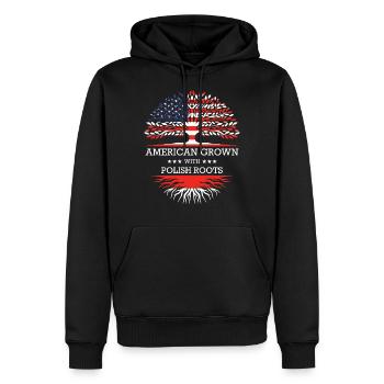 American Grown with Polish Roots USA Flag - Männer Premium Bio Hoodie - Schwarz - Vorne - Nico (187cm)