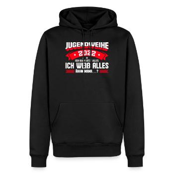 Jugendweihe 2022 - Männer Premium Bio Hoodie - Schwarz - Vorne - Nico (187cm)