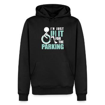 Rollstuhl Rollstuhl Ich bin nur drin für den Parkplatz - Männer Premium Bio Hoodie - Schwarz - Vorne - Nico (187cm)