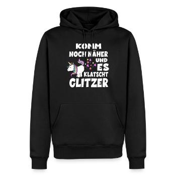 Komm Noch Näher Und Es Klatscht Glitzer - Einhorn - Männer Premium Bio Hoodie - Schwarz - Vorne - Nico (187cm)