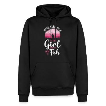 Fishing Girl Vintage Retro - Männer Premium Bio Hoodie - Schwarz - Vorne - Nico (187cm)