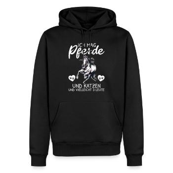 Ich mag Pferde und Katzen und vielleicht 3 Leute - Männer Premium Bio Hoodie - Schwarz - Vorne - Nico (187cm)