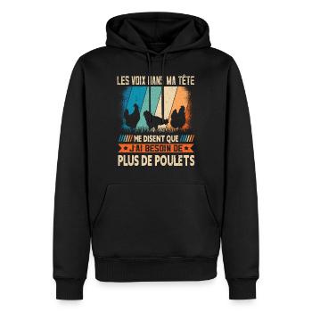 Papys Poules Humour Mamans Poules - Sweat à capuche Premium bio Homme - noir - Devant - Nico (187cm)