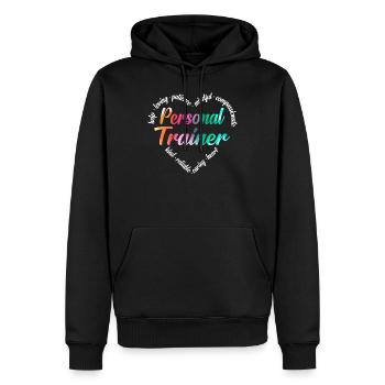 Personal Trainer Heart Word Cloud - Männer Premium Bio Hoodie - Schwarz - Vorne - Nico (187cm)