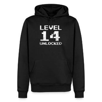 14. Geburtstag Level 14 Unlocked 14 Jahre Gamer - Männer Premium Bio Hoodie - Schwarz - Vorne - Nico (187cm)