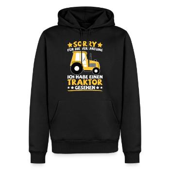 Traktor Trecker Ich habe einen Traktor gesehen - Männer Premium Bio Hoodie - Schwarz - Vorne - Nico (187cm)