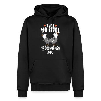 J’étais normal il y a 2 cockatiels visage blanc - Sweat à capuche Premium bio Homme - noir - Devant - Nico (187cm)