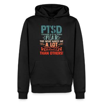PTSD I have experienced what makes others fear - Men’s Premium Organic Hoodie - black - Front - Nico (187cm)