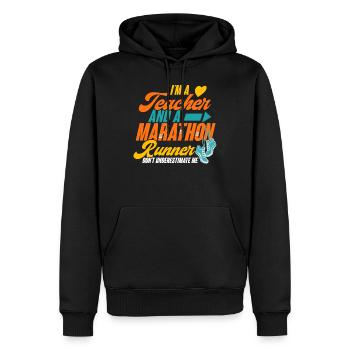citations de coureurs Je suis un enseignant et un coureur de marathon - Sweat à capuche Premium bio Homme - noir - Devant - Nico (187cm)