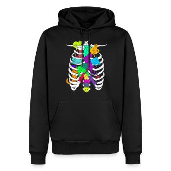 Skelett-Brustkorb mit bunten Katzen - Männer Premium Bio Hoodie - Schwarz - Vorne - Nico (187cm)