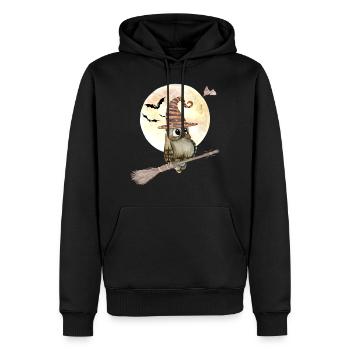 Halloween Witch Owl with Witch Hat Full Moon - Men’s Premium Organic Hoodie - black - Front - Nico (187cm)
