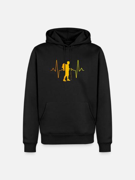 Wandern Wanderer Herzschlag - Männer Premium Bio Hoodie - Schwarz