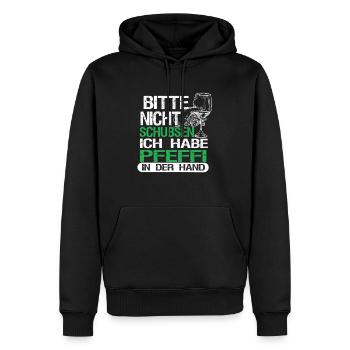 Pfeffi in der Hand - Männer Premium Bio Hoodie - Schwarz - Vorne - Nico (187cm)