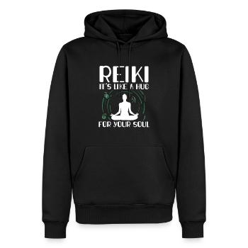 Reiki Proverbes | Reiki Maître Spirituel Cadeaux - Sweat à capuche Premium bio Homme - noir - Devant - Nico (187cm)