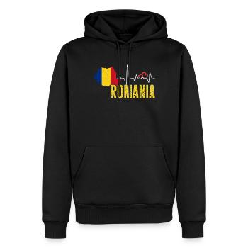 Romania Flag Map Heartbeat for Romanian Pride - Sweat à capuche Premium bio Homme - noir - Devant - Nico (187cm)