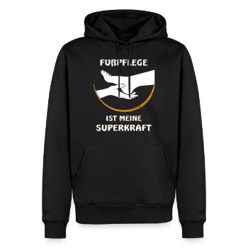 FUßPFLEGE IST MEINE SUPERKRAFT - Männer Premium Bio Hoodie - Schwarz - Vorne - Nico (187cm)