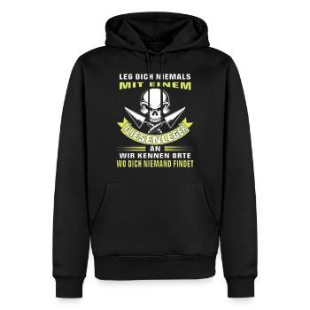 LEG DICH NIEMALS MIT EINEM FLIESENLEGER AN - Männer Premium Bio Hoodie - Schwarz - Vorne - Nico (187cm)