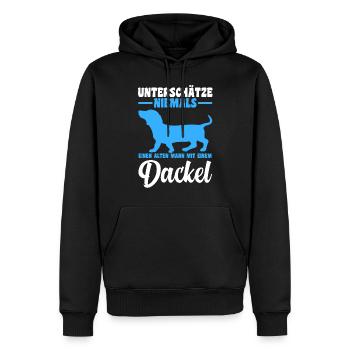 Unterschätze niemals einen alten Mann mit Dackel - Männer Premium Bio Hoodie - Schwarz - Vorne - Nico (187cm)