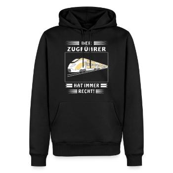 DER ZUGFÜHRER HAT IMMER RECHT - Männer Premium Bio Hoodie - Schwarz - Vorne - Nico (187cm)