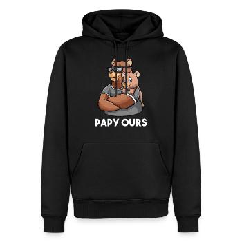 Grand-père Papou Papy Ours - Sweat à capuche Premium bio Homme - noir - Devant - Nico (187cm)