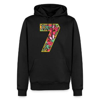 Zahl 7 Blüten - Männer Premium Bio Hoodie - Schwarz - Vorne - Nico (187cm)