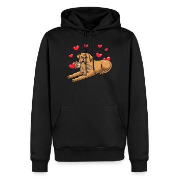 Chien Dogue de Bordeaux avec peluche - Sweat à capuche Premium bio Homme - noir - Devant - Nico (187cm)